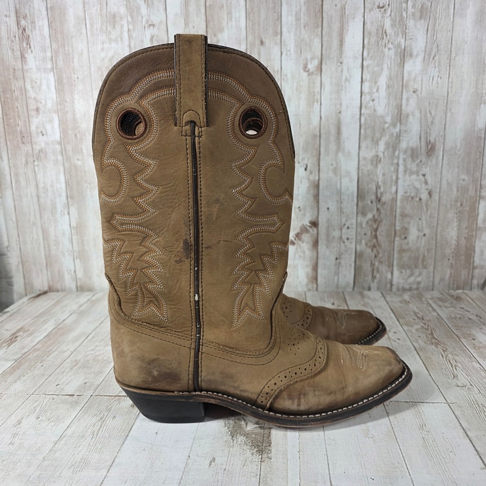 Justin Women RB1688 Tan Leather Square Toe Western Cowgirl Boots Size 8.5 M
